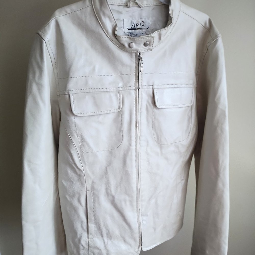 Aria Cream Ivory 100% Leather PVC coated Jacket Large 5255ML Vintage